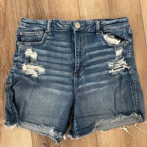 American Eagle Outfitters Blue Distressed Jean Shorts